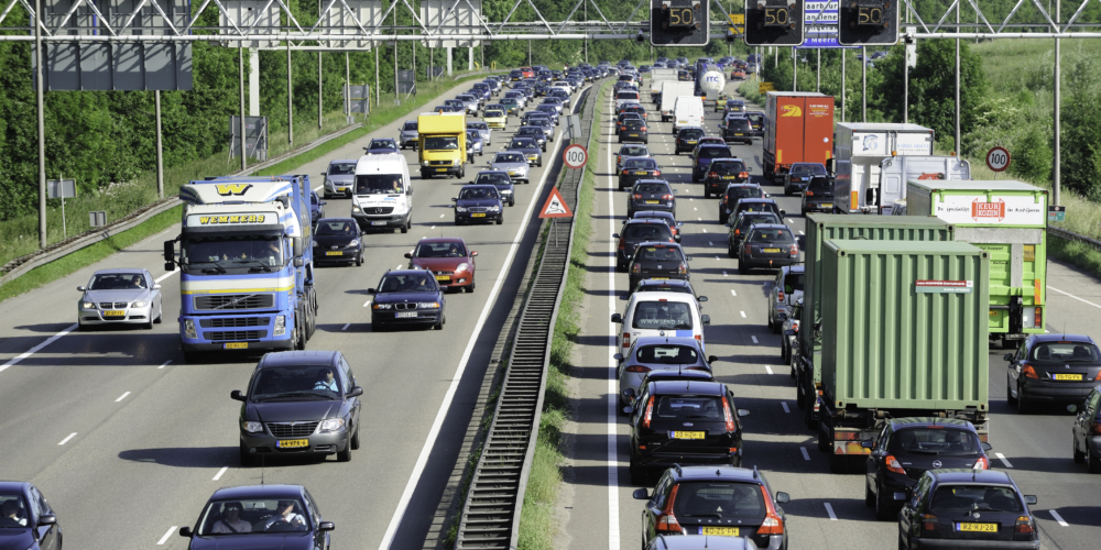 Traffic jam on the Dutch highway A2 – File snelweg – Utrecht