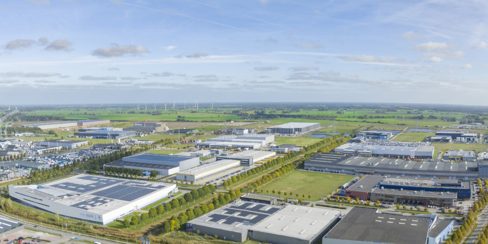 Industrial estate Hessenpoort in Zwolle seen from above