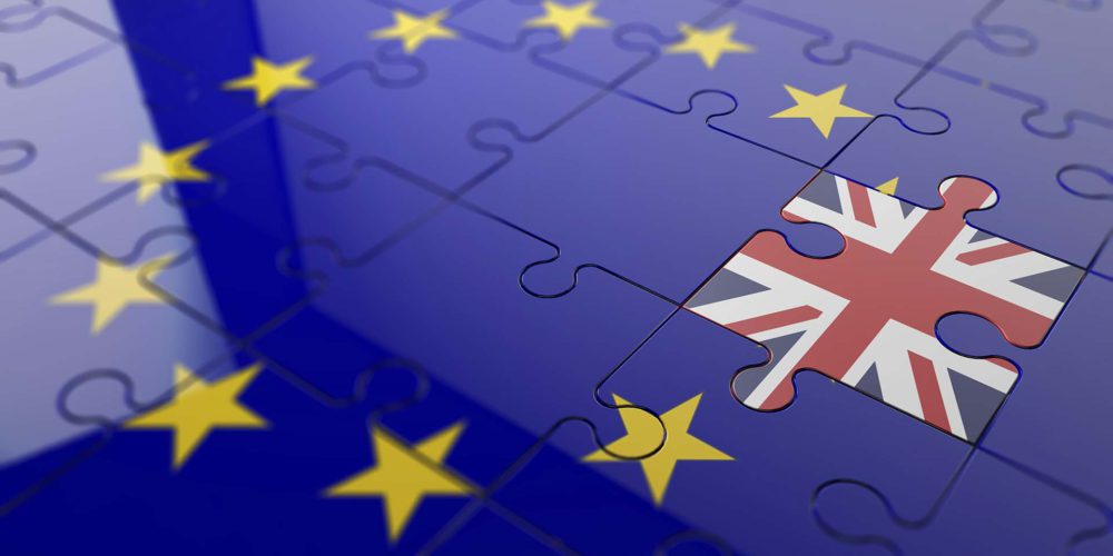 EU and UK flag puzzle pieces