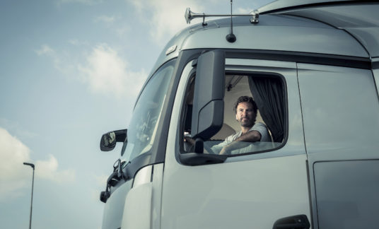 Truck Driver Sitting In Cab