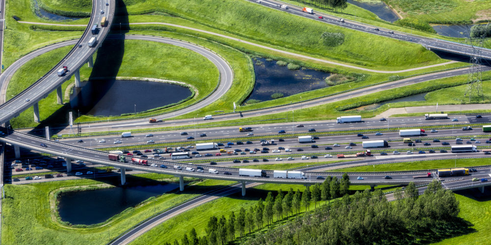 Aerial shot of highway interchange