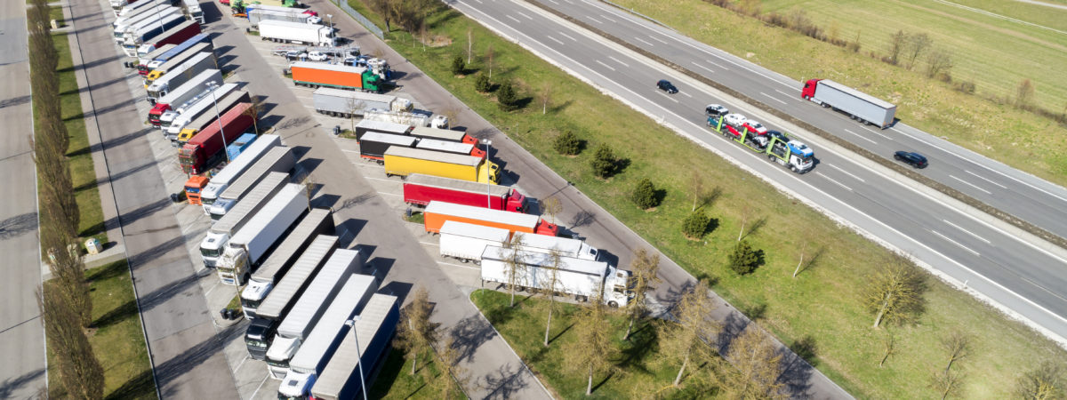Aerial View of Semi Trucks at Highway Truck Stop