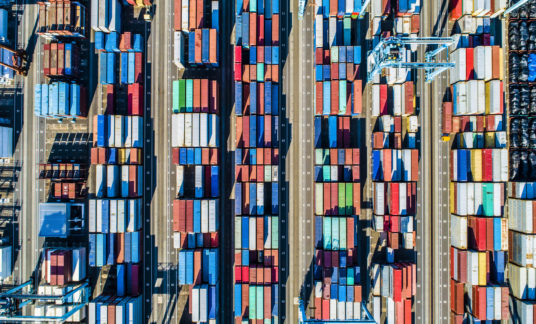 Viewpoint from the sky where containers are arranged.